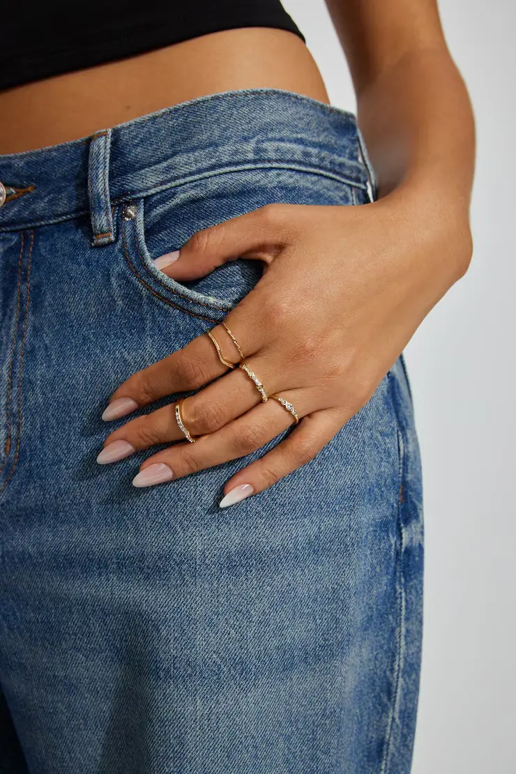Set Of 9 Gemmed & Textured Rings