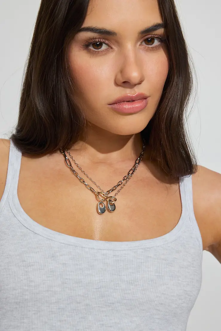 Set Of 2 Mini Hammered Oval Necklaces