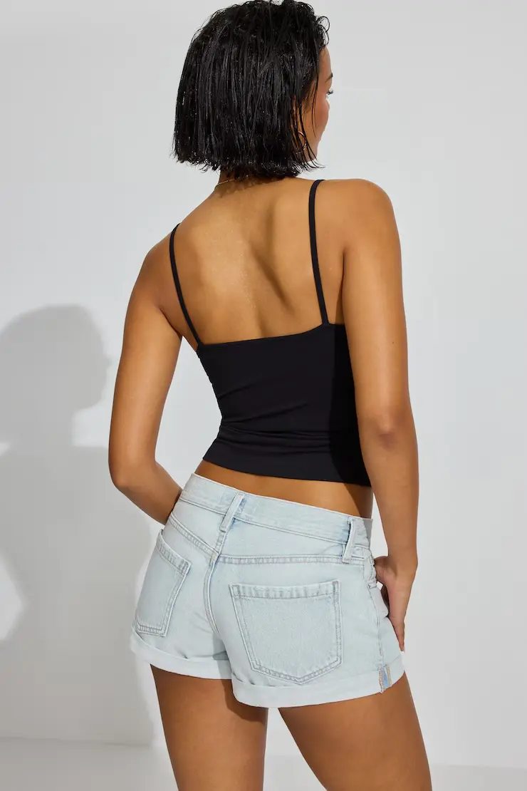 Low Rise Cuffed Denim Shorts - Image 3